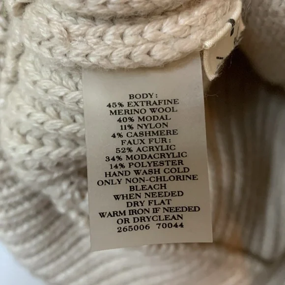 Ann Taylor Faux Fur Sweater Vest Merino Wool Modal Cashmere Beige Size Small - Picture 7 of 7